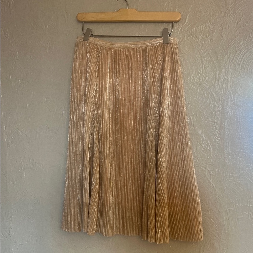 Anthropologie Maeve Elegant Metallic Gold Pleated Swing Style Skirt X Small - Picture 6 of 6